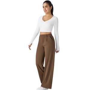 Halara High Waisted Wide Leg Dress Pants Brown Petite Small NWT